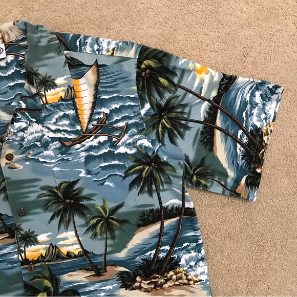 Pacific Legend Mens Hawaiian Shirt XL Extra Large Made In Hawaii Blue Cotton - Picture 7 of 12